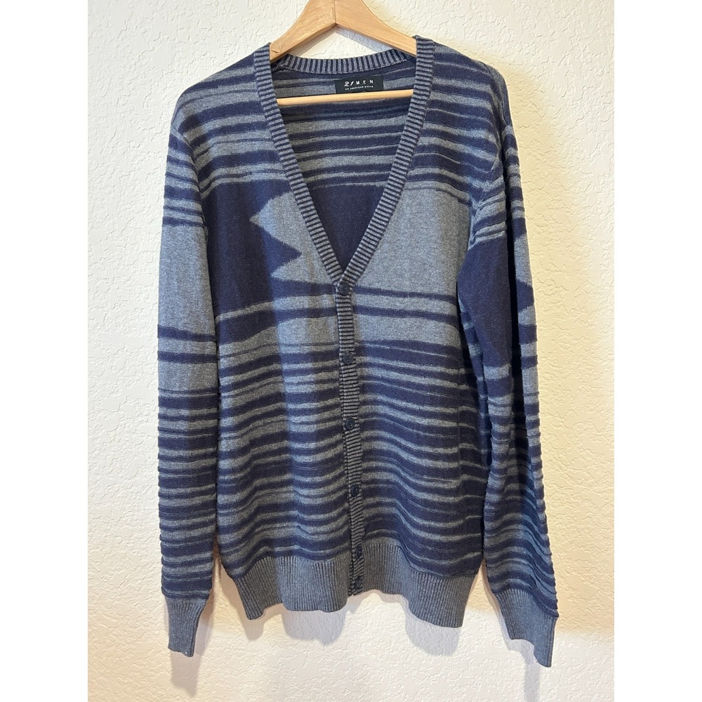 21 Men's Textured Cardigan Gray Blue Size L 100% Cotton Preppy Academic Grandpa